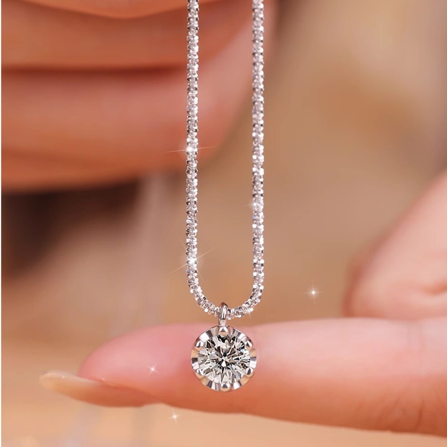 详情-08 KK Jewelry Moissnaite/莫桑钻 Italian Craft Starry Chain/意大利手工满天星链 Necklace/项链 925Silver/925银 - 图片 1